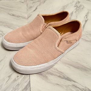 Vans Asher Deluxe Women’s pink and gold perforated suede slip ons